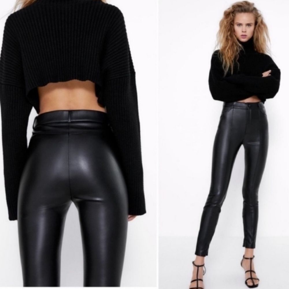 Zara NWT Faux Leather Leggins Black Size S